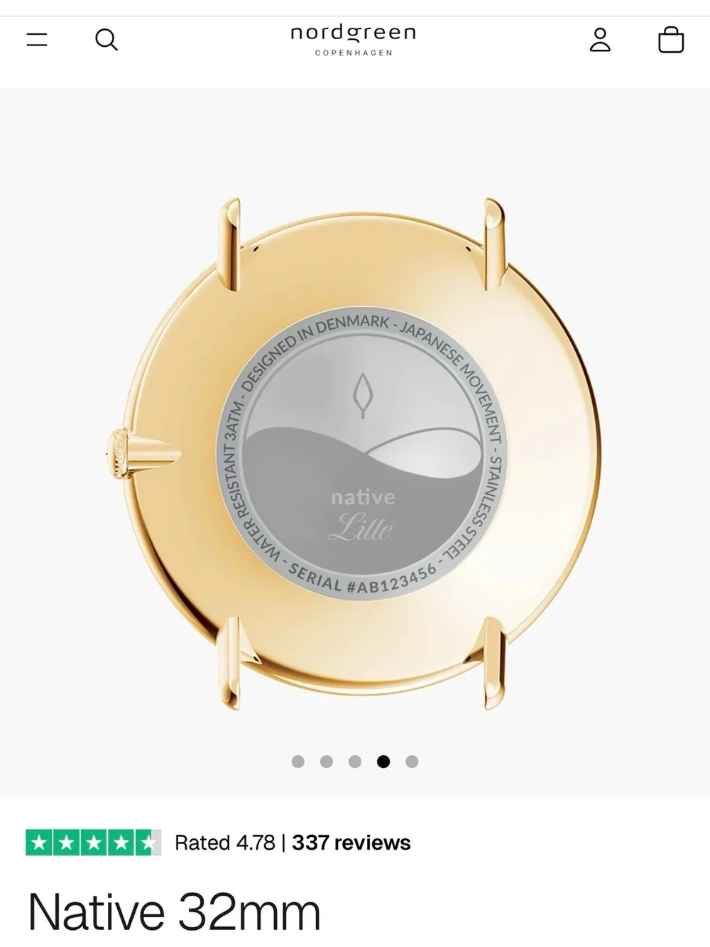 Nordgreen Native 32mm Women's Watch — Gold Case with White Dial